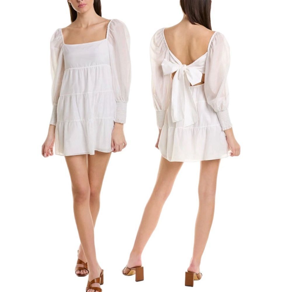 Alice + Olivia Silk-Blend Voile Babydoll‎ Dress Long Sleeve  Small